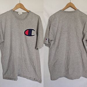 Champion Shirt Tee Reverse Weave‎ Big Logo Gray Cotton 90s Vintage XL Crew Neck